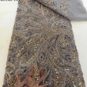 Nigerian Gary Lace Fabric Africa Lace Fabric 5 Yards High Quality 2025 Luxury Bead Lace Fabric For Wedding Evening Dress