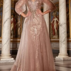 Sequins Three Quarter Mother of the Bride Dresses Tulle Luxurious V-neck Floral Women’s Wedding Party Evening Gowns Sparkly Lace