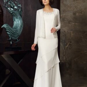 Plus Size Mother Of The Bride Dresses A-line Chiffon Beaded With Jacket Long Groom Mother Dresses For Wedding Customized