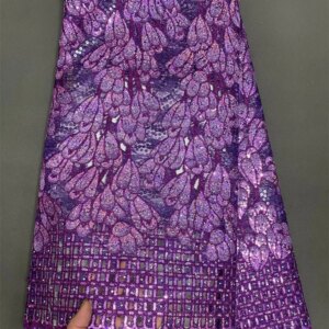 Luxurious Party Dress Organza African Lace Sequence Fabric Purple Lace Fabric Nigerian Fabric 5 Yard French Lace Fabric A1094-1