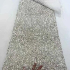 2025 African French Nigerian High End Tulle Lace Fabric With Beads Sequins Embroiderg Mesh for Wedding Party Bride Sewing Dress