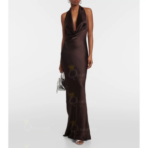 QueensLove Bridesmaid Dress Deep V-Neck Evening Party Dress Long Satin Sexy Prom Dress A-Line Wedding Dress