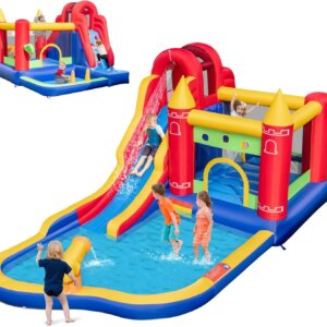 Inflatable Water Slide, 9 in 1 Waterslide Bounce House Water Park w/Splash Pool, Long Slide, Ball Pit with 50 Balls, Water Slide