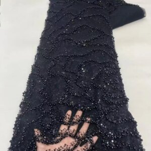 African Luxury Beaded Lace Fabric Handmade Sequins Embroidery for Women’s Christmas Party Dresses Fashionable Elegant Design