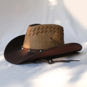 Simple turquoise leather big brimmed cowboy hat for men and women
