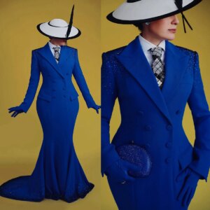 Vintage Doulde Breasted Long Jacket 1 Piece Peaked Lapel Floor Length Coat Customized Beaded Celebrity Power Dresses