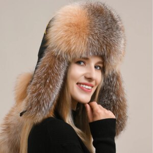 Hot High-end Fashion Luxury Fur Hat Miss Fox Fur Hat Lei Feng Cap Necessary Hat Real Fur Hat 100% Sheepskin Top Fox Hat