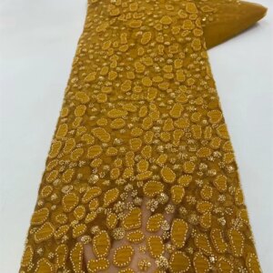 French Nigerian Sequins Beads Embroidered on Tulle Luxury Hand Beaded Lace Fabric Bridal Fabric High-end Wedding Fabrics W679-1