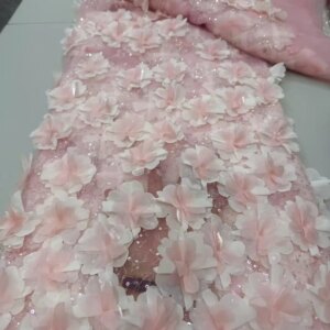 New Beautiful 3D Embroidery African Fabric Lace /Evening French Pink 3D Beaded Lace Fabric French Tulle lace For Wedding A1148-1