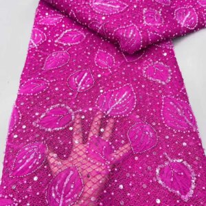 Latest 3D Cord Embroidery Beads Sequins African Lace Fabric 5 Yards High Quality Nigerian Women Wedding French Material