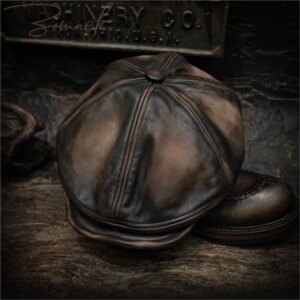 Vintage hat man real cowhide tea core do old oil dyed octagon newsboy big round face show long