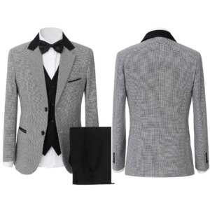 Leisure Houndstooth Wedding Suits For Groom Notched Lapel Tuxedos Single Breasted 2 Pcs Jacket Pants Party Prom Customized