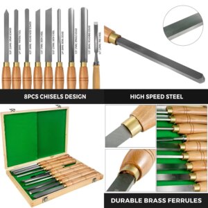 VEVOR Woodworking 8 Pcs Lathe Chisel Wood Lathe Chisel Cutting Carving HSS Steel Wood Turning Tools for One Free Chisel Wooden