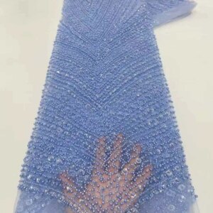 5 Yards Luxury High-end Beaded Fabric Heavy Sequins Embroidery Fabric Fashion French Tulle Mesh Lace Fabric For Wedding Dress
