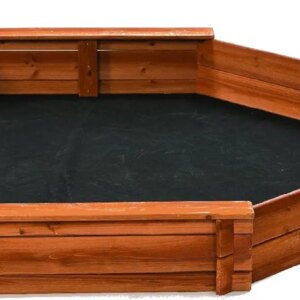 Octagon Wooden Cedar Sand Box w Seat Boards | Eco-Friendly Cover & Ground Liner | 84″ X 78″ x 9″ | 3/4″ Cedar Boards | Easy DIY