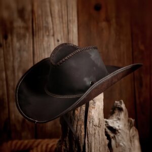 Leather outdoor cowboy hat woman vintage travel holiday top couple layer cowhide big eave