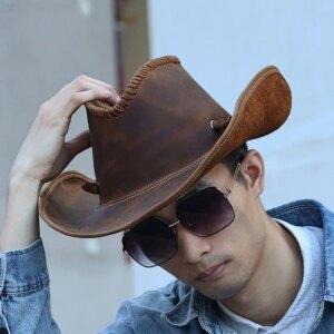 New fashion personality cowboy real leather hat cowhide knight outdoor visor for men