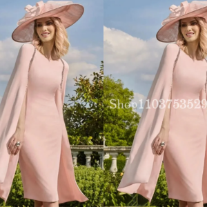 Elegant Mother of the Bride Dress 2025 Pink Couture Split Long Sleeve Satin Simple Knee Length Short платье вечернее