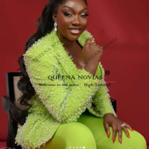 Jewelry Stones Mother Of Bride Dresses Plus Size Single Breasted Jacket Pants 2 Pieces Women Pants Suits Customized Ladies Gowns