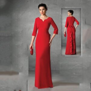 Elegant Red Mother of the Bride Dresses for Wedding 3/4 Sleeves Floor Length Party Dress Mermaid Wedding Guest Gown With Flowers