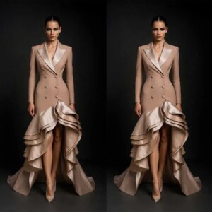 Tiered Ruffles Women Dress Blazer Suit Overcoat Long Jacket Formal Viintage Prom Floor Length Lady Work Wear Gown Customized