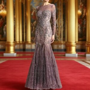 Mermaid Mother Of The Bride Dresses Jewel Neck Lace Appliques Beaded Illusion Long Sleeves Plus Size Evening Dress Customized
