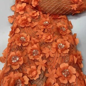 Hot Sale African Nigerian 3D Flowers Tulle Lace Fabric High-end Luxury Sequins Bead Embroidery Mesh Lace For Wedding Party Dress