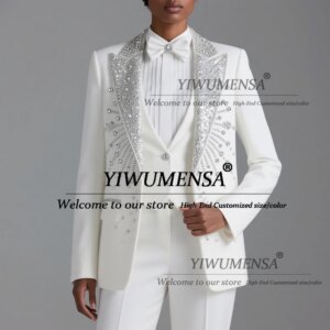 Glittering Sequins Beaded Mother Of The Bride Dress Customized Single Breasted Party Blazers 3 Pieces Sets Women Suits Luxury