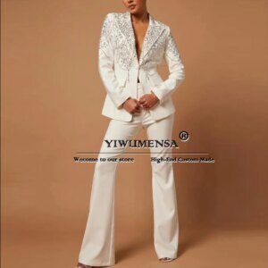 Crystals Beading Womne Suits Tailor-made Single Breasted Jacket Pants 2 Pieces Set Bride’s Mother Dress Ladies Business Tuxedo