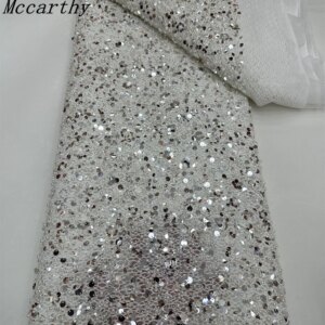 African French Beaded Lace Fabric 2025 High Quality Lace Embroidered Nigerian 3d Sequins Tulle Lace 5 Yards For Sew Party Dress
