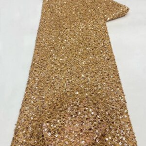 2025 Elegant  African Embroidery  Beaded Lace Fabric Nigerian Sequins Lace Fabric For Wedding Party