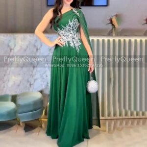 Customized Long A Line Mother Of The Bride Dresses One Shoulder White Appliques Green Chiffon Prom Dress Party