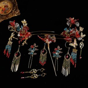 Xiuhe Headdress Spring and Summer New Red Blue Hairpin Chinese Bridal Wedding Classical Gown Hair Accessories