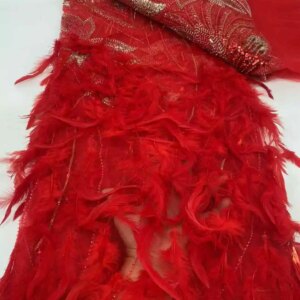 Beautiful Handmade Feathers With 3D Feather Embroidery French Sequins lace African Nigeria fabric For Evening dresses wedding