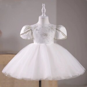 Dreamy Vow Gorgeous White Baby Girl Dress Exquisite Embellished Short-Sleeved Spring Birthday Holiday Ball Gown J704