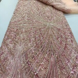 Luxury Heavy Beads Sequence African Lace Fabric 5 Yards 2025 High Quality French Tulle Sequins Nigerian Asoebi Wedding Sewing JY