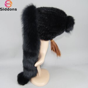 2025 Winter Women Genuine Mink Fur Knitted Scarf Hat Lady Real Mink Fox Fur Hooded Scarf Fashion 100% Natural Real Fur Hat Scarf