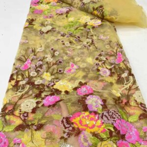 African Nigerian Sequence Groom Embroidery Tulle Sequins Lace Fabric Beautiful Sequins French Mesh Lace For Wedding KB4932