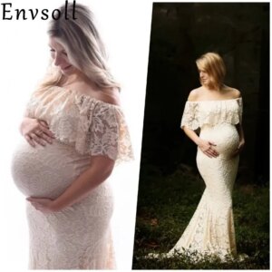 Fashion Maternity Dress for Photo Shoot Maxi Maternity Gown Sleeveless Lace Fancy Sexy Women Clothes Maternity Photography Props