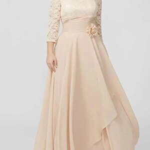Champagne Lace Elegant Mother Of The Bride Dresses Plus Size Evening Gowns A Line Long Sleeve Wedding Guest Dresses