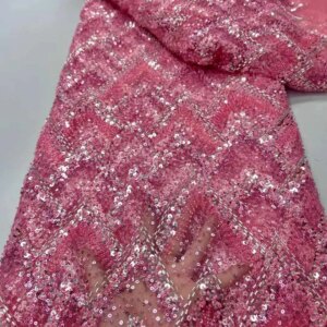 African Beaded 2025 High Quality Nigerian Sequins With Pearl Lace French Tulle Lace Fabric For Party Dress Sewing
