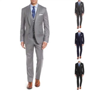 Formal 3 Pieces Men Suits Customized Single Breasted Notched Lapel Groom Wedding Wear Suits  Jacket Pant Vest Tuxedos