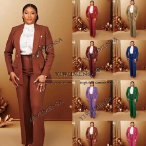 Brown Solid Women Pants Suits Single Breasted Jacket Pants 2 Pieces Mother Of Bride Dresses Customized Female Marriage Clothing