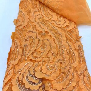 2024 High Quality lace Fabric Beaded  Embroidery African Nigerian With Sequins Fabric For Party dresses