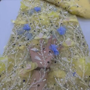 African 3D Flower Lace Fabrics Sequins Beaded Nigerian Bridal 2025 High Quality Lace French Tulle Lace Fabric For Wedding Dress