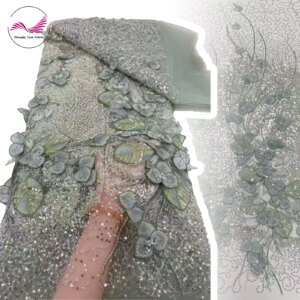 Latest 3D Floral African Lace Fabric 2025 French Sequins Embroidery Mesh Lace Fabric Nigerian Groom Tulle Lace For Party Dresses