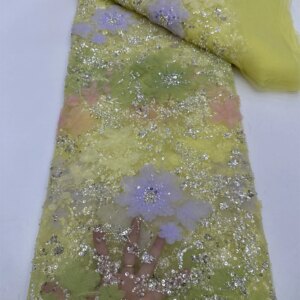 African Sequins Lace Fabric 2024 High Quality Tulle Lace French Nigerian Net Yellow Lace Fabric For Sewing Wedding Dressric