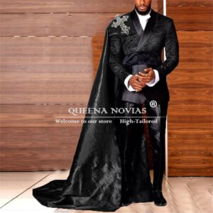 Luxury Groom Wear Wedding Tuxedos Customized Man Formal Party Prom Blazers With Cape Slim Fit Double Breasted Suits Men Slim Fit