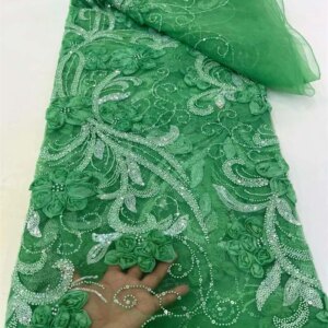 Luxury African Beaded 2025 High Quality Nigerian 3D Fiowers Lace French Tulle Sequins Lace Fabric For Party Dress Sewing