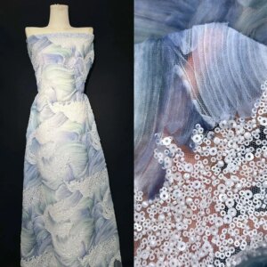 Ocean-Wave Beaded Sequins Fabric – High-End 3D Embroidery for Stage Costumes Dance Wear Theatrical Outfits